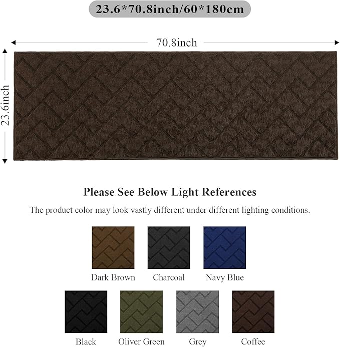 hicorfe Kitchen Rugs and Mats Sets,Super Absorbent Polypropylene Non-Slip Rug,Soft Comfort Floor Mat,Washable for Kitchen,Hallway,Office,Sink,Laundry(24" x 71",Coffee)