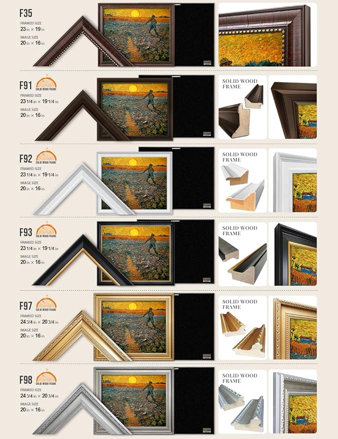 DECORARTS - The Sower - Vincent Van Gogh Giclee Prints w/Antique Brown Frame for Wall Decor. Picture Size: 20x16, Total Size w/Frame: 23x19