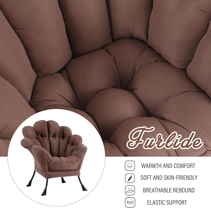 Lazy Chair, Modern Floral Reading Chair with Folding Footrest, Lounge Accent Chair, Comfortable Oversized Armchairs for Bedroom, Living Room, Courtyard, Dark Brown