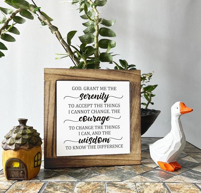 Inspirational Sign, Box Wood Plaques Desk Décor, Christian Sign, Wooden Table Sign, Religious Home Table Decor, Serenity Prayer Gift for Him Her, God. Grant Me the Serenity Courage Wisdom