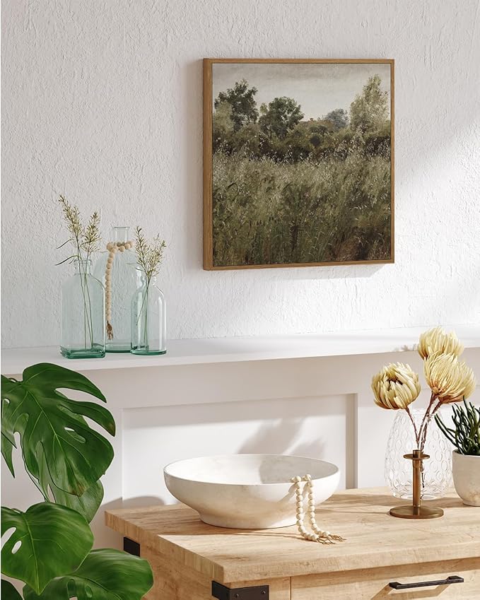 InSimSea Square Framed Canvas Wall Art, Vintage Farmhouse Natural Field Wall Art Prints, Desk Decor, Classical Oil Paintings Home Decor for Bedroom Living Room, Kitchen, Office 12"x12"