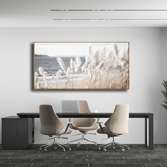 Framed Wall Art Artwork Decor Nature Canvas Painting ReedSeascape Wall Decor for Bedroom Living Room Decoration Home Kitchen Office 24" x 48"