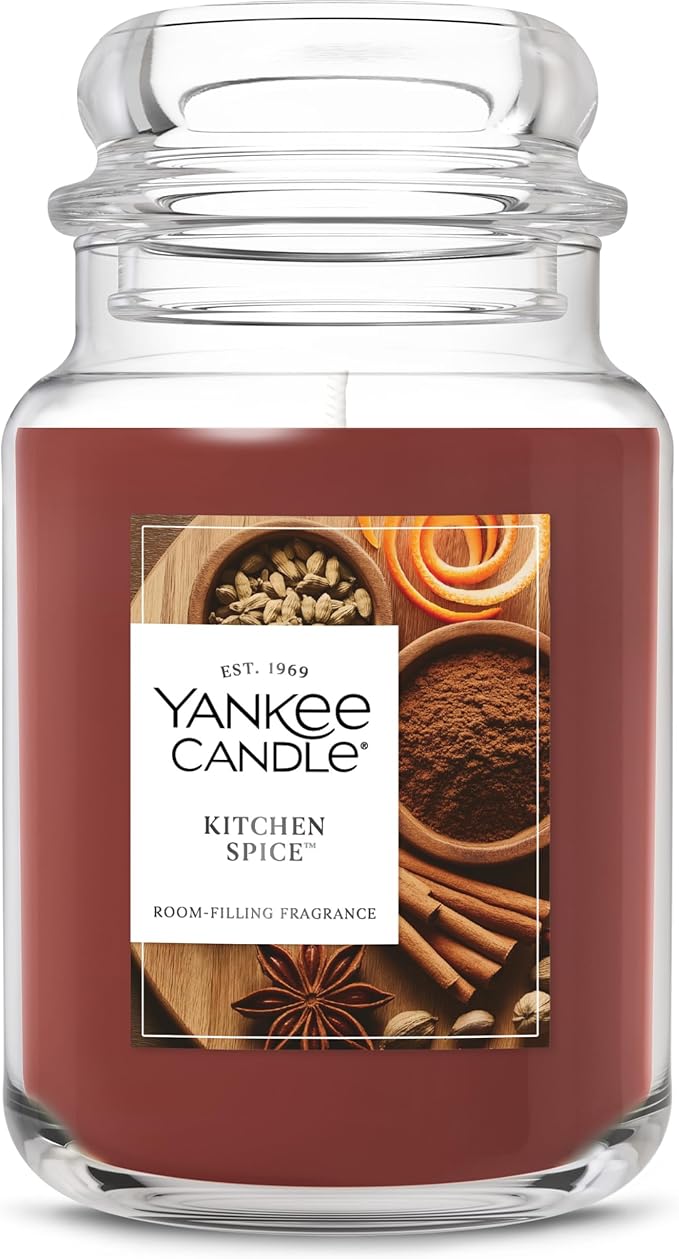 Yankee Candle Large Jar Scented Candle with up to 150 Hour Burn Time, Premium Plant Wax Blend for Consistent Burn, 22 oz Jar Candle with Room Filling Fragrance, Kitchen Spice