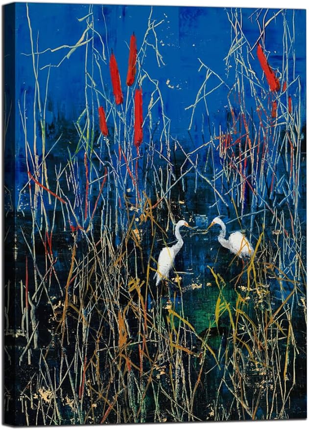 Sense&Sensitivity Arts Abstract Blue Heron & Egret Canvas Print Wall Art 32" x 24" Vertical Modern Abstract Wall Decor for Living Room, Bathroom, Bedroom, Kitchen, Office & Hallway