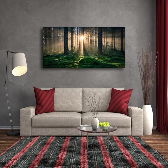 Sunrise Landscape Canvas Wall Art - 28x57 Inches - Tree and Forest Picture Artwork for Living Room and Bedroom Wall Decoration - Nature Painting Prints for a Serene Atmosphere