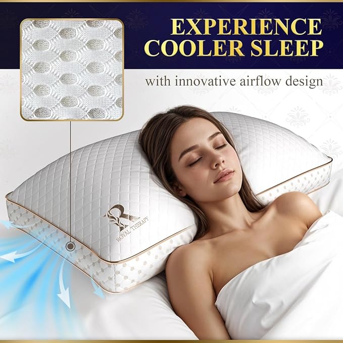 Royal Therapy 4-Pack King Memory Foam Pillow, Adjustable Shredded Odor-Free Pillow for Neck & Shoulder Pain Relief, Support for Back, Stomach, Side Sleepers, AirFlowPRO
