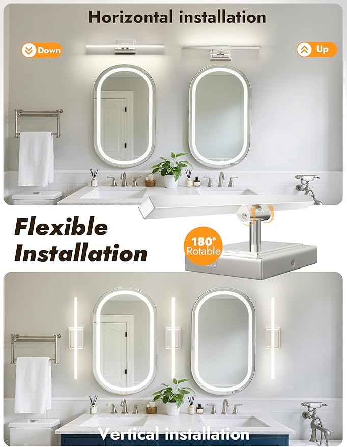 NIORSUN 24 Inch Modern Bathroom Light Fixture, 14W 5CCT Dimmable LED Chrome Bathroom Vanity Lights Over Mirror, Vanity Lights for Bathrooms Restroom Mirror- ETL Certified