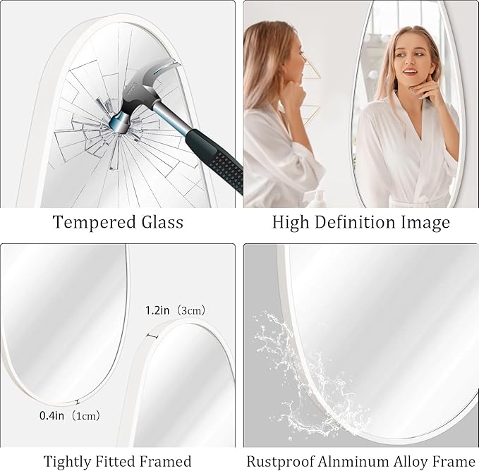 JJUUYOU Mirrors for Wall Metal Framed Decorative Irregular Large Mirrors 39" X 18" Asymmetrical for Bathroom Bedroom Living Room Dressing Room Entryway White