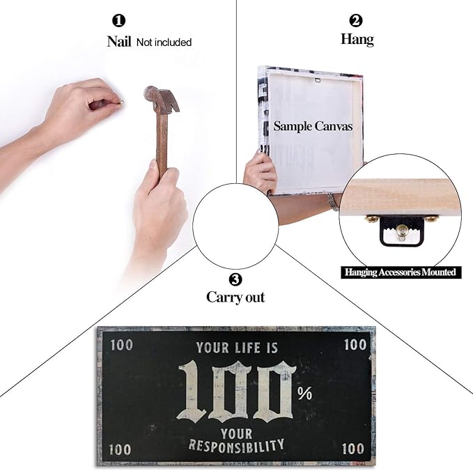 Large Size Wooden Framed Wall Art with Inspirational Quote and Sayings Artwork Wall Pictures for Rest Room Gym Yoga Room Wall Decor Inspiring Modern Art Gallery Wrapped Ready to Hang-48 Wx24 H