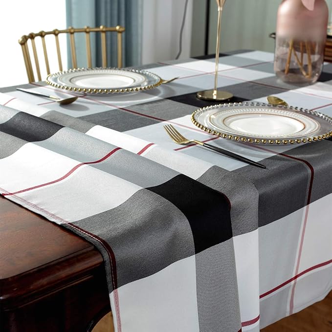 Rectangle Tablecloth Plaid Style Polyester Table Cloth Spillproof Wrinkle Resistant Heavy Weight Table Cover for Kitchen Dinning Tabletop (Rectangle/Oblong, 60" x 120" (10-12 Seats),Grey)