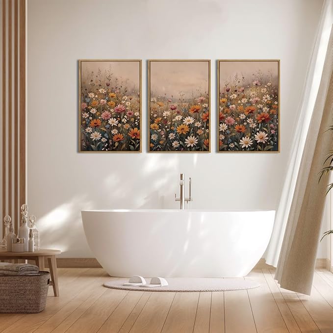 IARTTOP Framed Floral Canvas Wall Art Large 16x24 Inch Colorful Wildflower Art Prints Retro Botanical Landscape Wall Decor for Living Room Bedroom Office