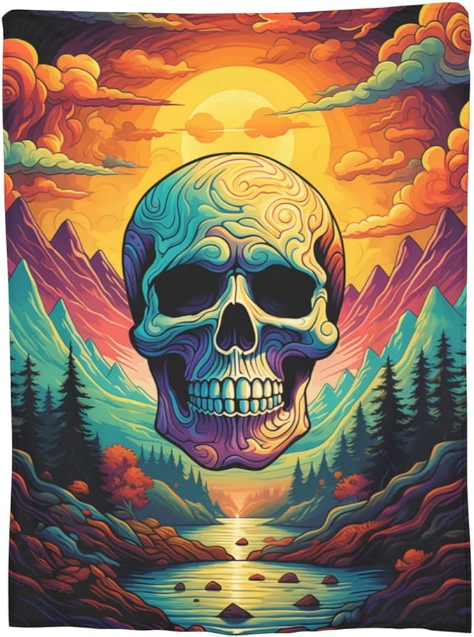 Skull Blanket Gifts for Adults Kids Sugar Skull Gothic Skeleton Flannel Throw Blankets Soft Fuzzy Lightweight for Home Decor Couch Bed Sofa 50x40 Inches