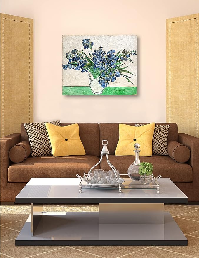 DECORARTS - Vase with Irises1889, Vincent Van Gogh Art Reproduction. Giclee Canvas Prints Wall Art for Home Decor 30x24