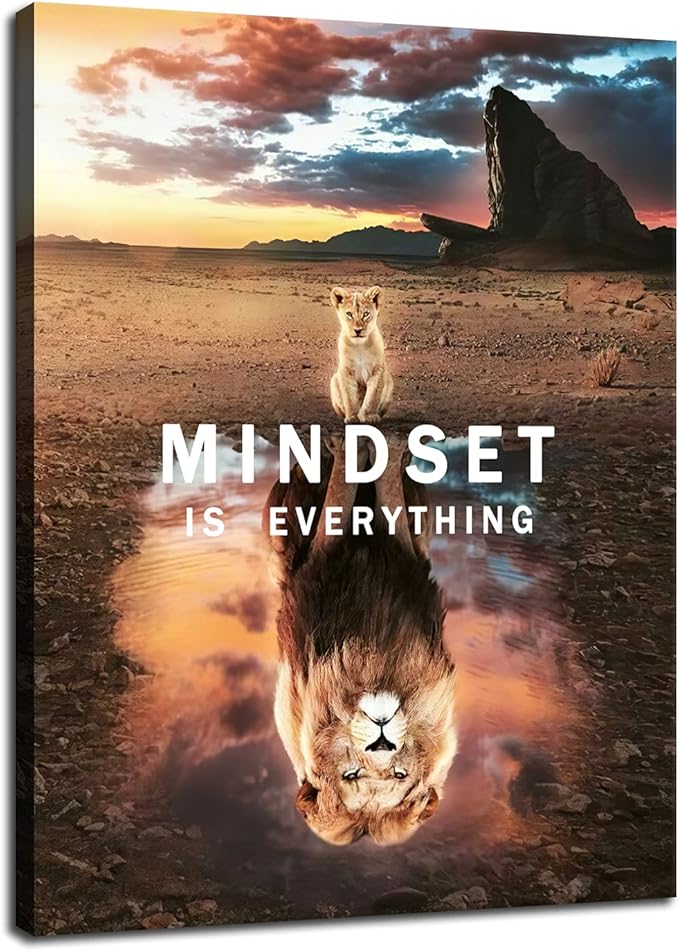 Inspirational Canvas Print Wall Art Mindset is Everything Lion King Motivational Entrepreneur Motivation Poster Print Artwork for Bedroom Office Home Decor Frame Ready to Hang[18" W x 24" H]