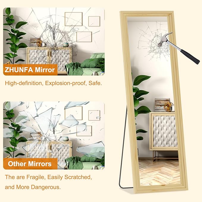 Full Length Mirror,58x16 Inch Full Length Mirror Wall Mounted,Vertical Hanging,Leaning Standing for Bedroom,Living Room,Rectangular Wooden Frame,Log Color.