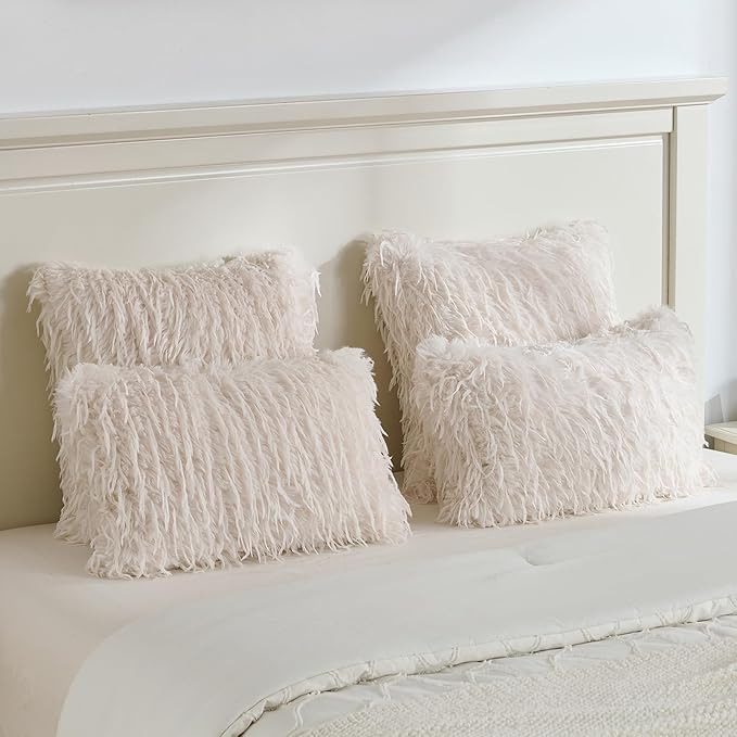 FUTEI Cream White Decorative Throw Pillow Covers 16x16 Inch Set of 2,Soft Fluffy Faux Feather Texture Cushion Cases,Modern Home Luxury Decor for Couch Bed Living Room