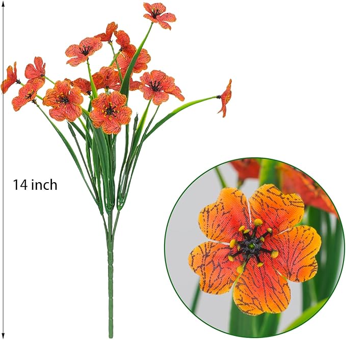 21 Bundles Outdoor Artificial Flowers UV Resistant Fake Silk Flowers No Fade Faux Plastic Plants Garden Porch Window Box Decoration(Orange)