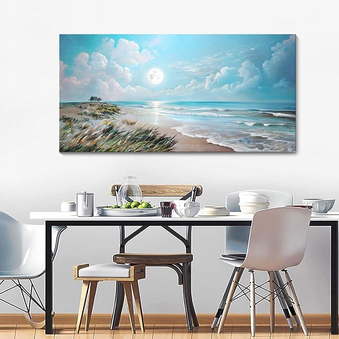 YCPRIMER Ocean Sand Wall Art Sea Beach Picture Tropical Beach Painting Modern Blue Artwork Sunset for Living Room Bedroom Dinning Room Home Office Wall Decor