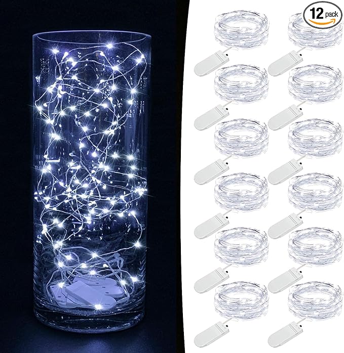 MUMUXI 12 Pack 7.2ft Fairy Lights Battery Operated String Lights, 20 Mini LEDs for Centerpiece Table Decorations, Wedding Party Bedroom Mason Jar Christmas, Cool White