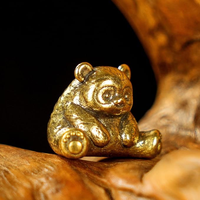 Retro Handcrafted Sitting Panda Ornament - 100% Solid Brass Decor Adorable Chubby Panda Sculpture in Resting Pose Vintage Style Collectible Art Piece Unique Gift for Panda Lovers & Nature Enthusiasts