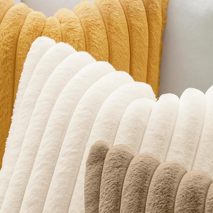 MIULEE Faux Fur Lumbar Decorative Throw Pillow Covers 12x20 Inch Set of 2, Modern Spring Home Decor Soft Plush Couch Pillows Cozy Fluffy Cushion Covers for Sofa Bed Beige