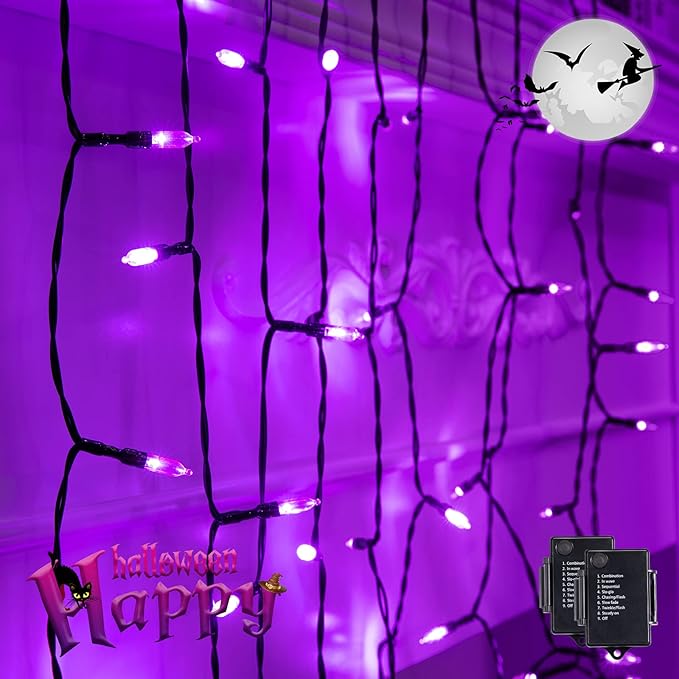 Christamas Decorations Purple String Lights Battery Operated 17.8 Feet 50 LED 2 Pack Waterproof Mini Fairy Lights with 8 Lighting Modes for Outdoor Indoor Use, Xmas Halloween Tree Holiday Party Patio