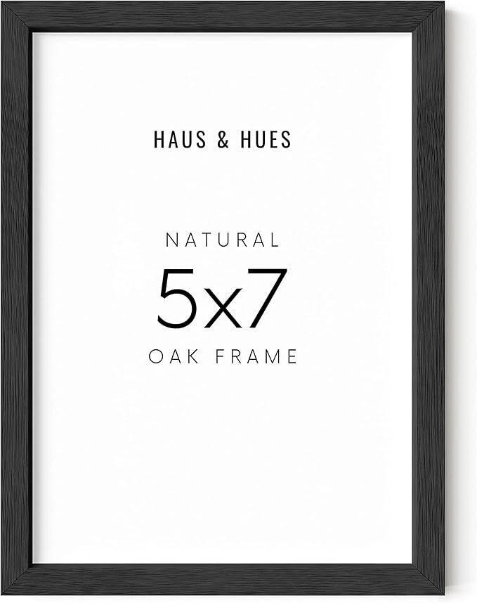 HAUS AND HUES Black 5x7 Picture Frame - 5x7 Photo Frame, 5x7 Frames for Pictures, 5 by 7 Picture Frame Wood, 5 x 7 Frame Decor, Wall Frames 5x7, Art 5x7 Frame Black (Black Oak Frame)