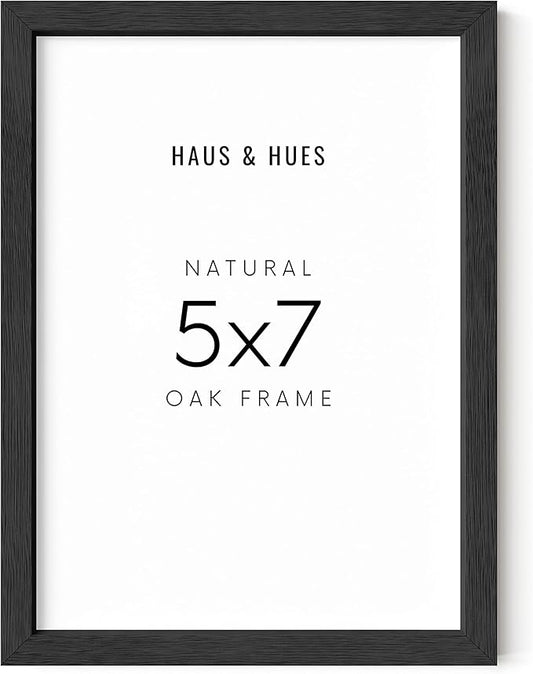 HAUS AND HUES Black 5x7 Picture Frame - 5x7 Photo Frame, 5x7 Frames for Pictures, 5 by 7 Picture Frame Wood, 5 x 7 Frame Decor, Wall Frames 5x7, Art 5x7 Frame Black (Black Oak Frame)