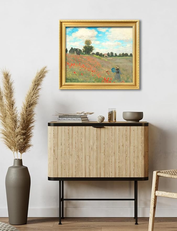 DECORARTS - Claude Monet Poppies At Argenteuil Giclee Print with Gold Solid Wood Frame, Impressionist Large Framed Wall Art, Ready to Hang, Framed Size28.75x24.75, Made in USA