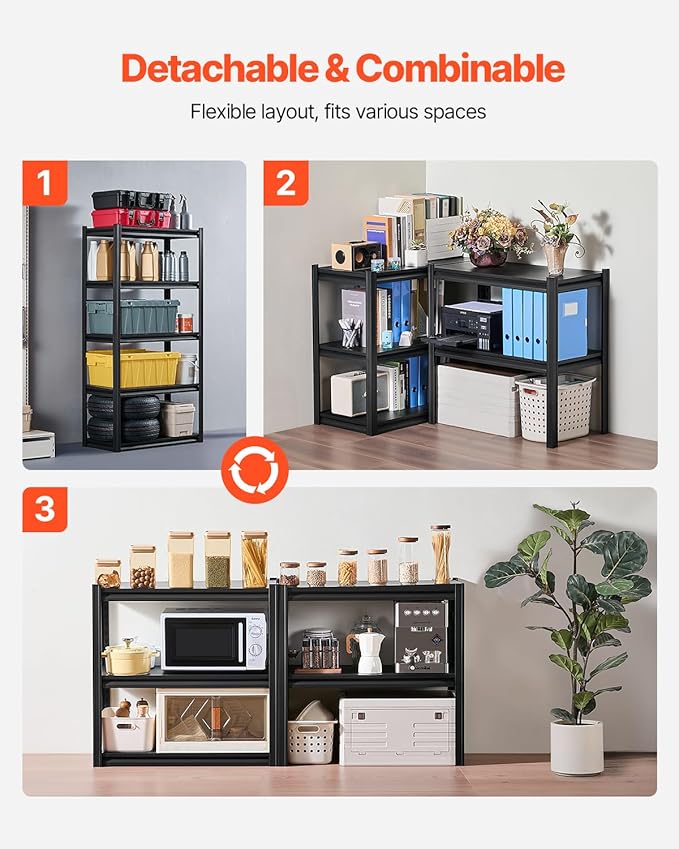 VEVOR Storage Shelves, 2000 lbs, 5 Tier Garage Storage Shelving, 16" D x 32" W x 63" H Adjustable Metal Shelves for Garage Shelves Utility Rack Shelf, Ideal for Kitchen, Warehouse, Basement, Black