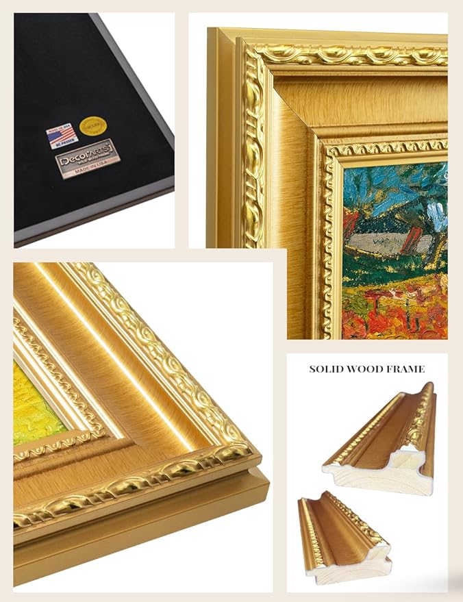 DECORARTS - Vincent van Gogh's The Red Vineyards, Museum-Quality Giclee Canvas Print in Gold Solid Wood Frame, 34.75 x 28.75 in, Ready to Hang, Made in USA