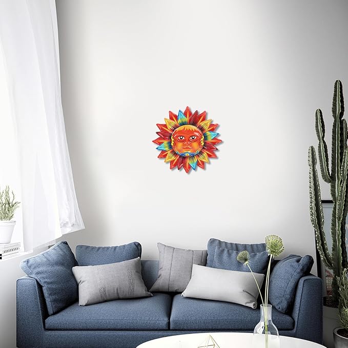 dreamskip Sun Flower Wall Decor, 12 inches Hanging Metal Wall Art, Sun Face Outdoor Wall Sculptures & Statues for Garden Fence Patio Yard Living Room Bedroom Decorations Yellow