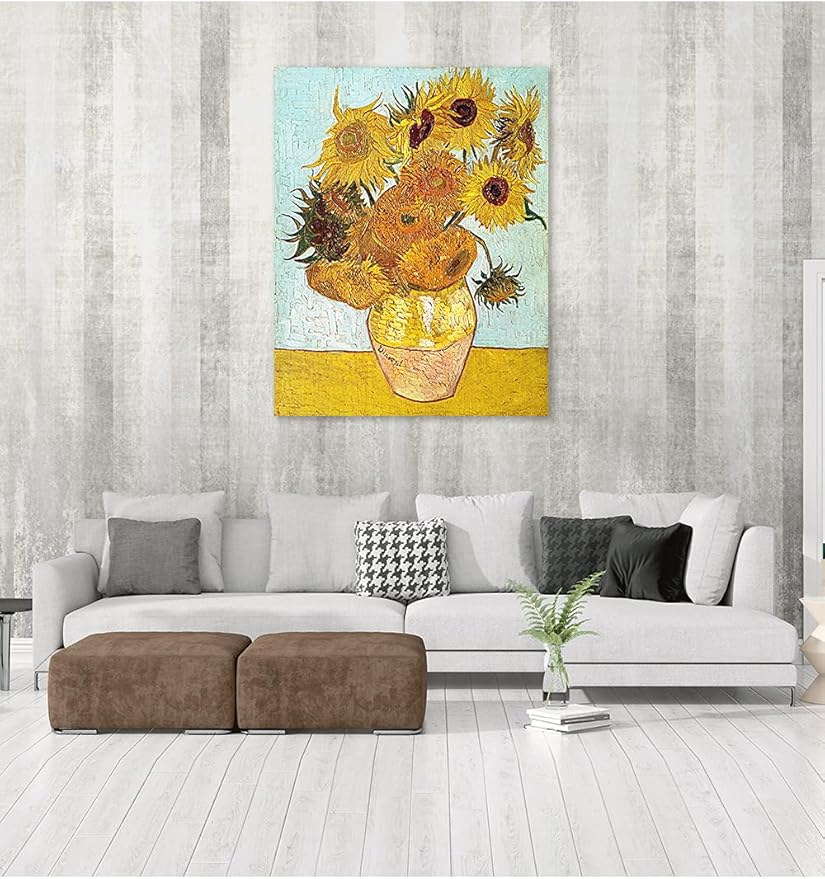 DECORARTS - Twelve Sunflowers, Vincent Van Gogh Art Reproduction. Giclee Print on Canvas. Wall Art for Home. 40x32