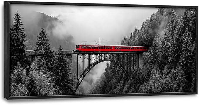 Olivine Train Large Wall Art, Black and White Pictures Wall Decor, Train Painting, Landscape Canvas Prints, Framed Artwork for Men Dining Room Living Room Bedroom Bathroom Home Decoration 60"x30"