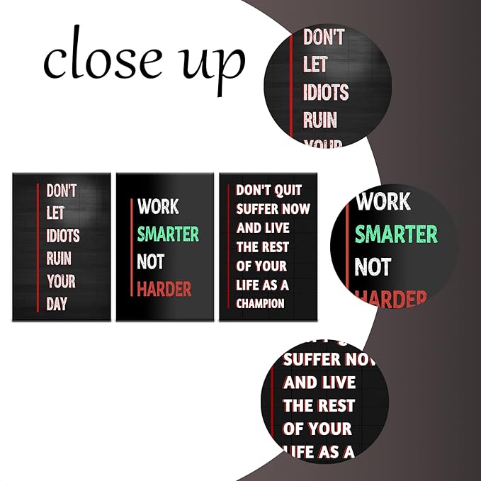 Inspirational Poster Wall Art 3 Pieces Motivational Quotes Picture Print on Canvas Inspiring Office Decor Painting Artwork for Modern Home Bedroom Classroom Office Stretched and Framed [48''Hx24''W]