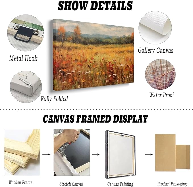 Framed Autumn Wildflowers Canvas Print posters Farmhouse Decor Fall Wall Art Autumn Decor Wildflower Wall Art Autumn Home Decor 20x30 framed