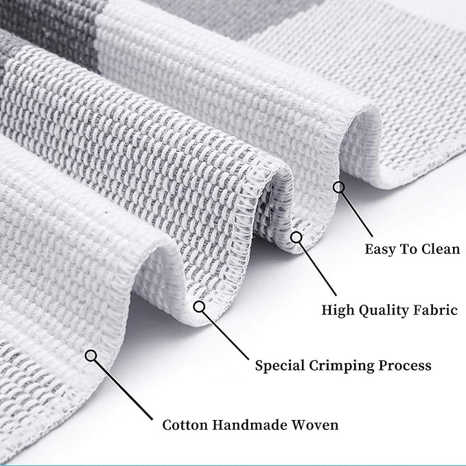 KOZYFLY Buffalo Plaid Area Rugs 3x5 Ft Gray and White Checkered Rug Washable Front Door Mat Hand Woven Cotton Outdoor Rug Large Rug for Front Porch Kitchen Entryway Patio Bathroom