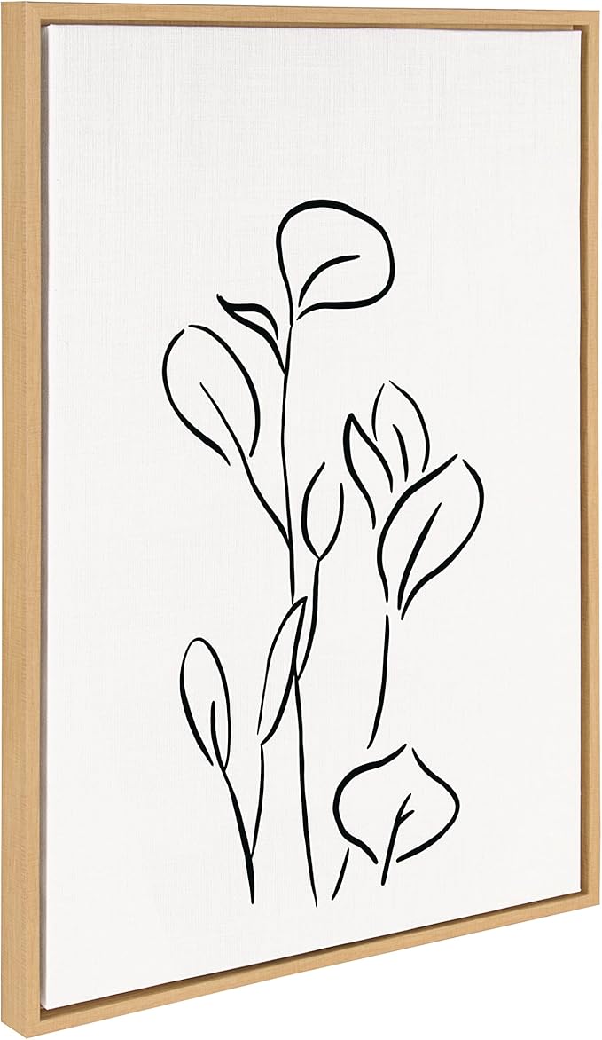 Kate and Laurel Sylvie Botanical Sketch Print No 3 Framed Canvas Wall Art by The Creative Bunch Studio; 23x33 Natural; Minimalist Neutral Abstract Plant Print for Wall