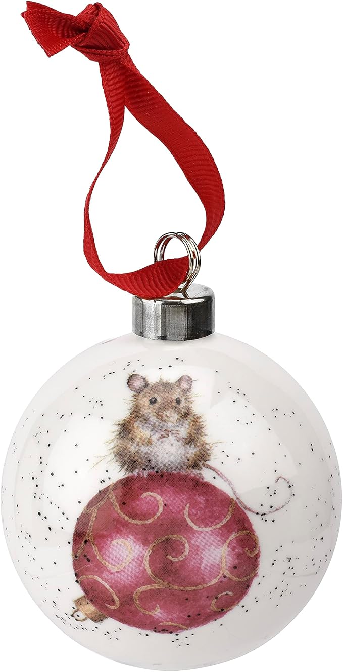 Royal Worcester Hanging Ornament - Not A Creature was Stirring Bauble with Mouse Motif, Fine Bone China Holiday & Christmas Decor, Hand-Painted Animal Design for Festive Cheer & Tree Decoration