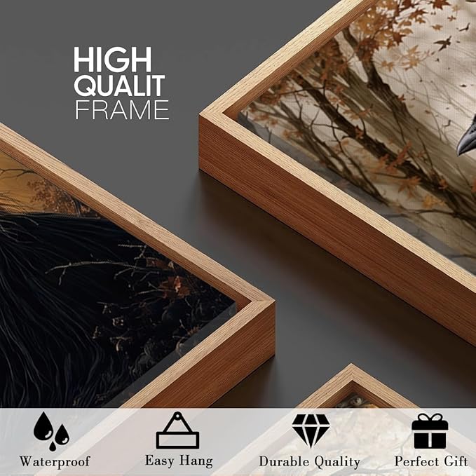 ANHUIB Large Halloween Wall Art Spooky Ghost Witch Wall Decor Black Cat with Crow Painting 16x24 Inch Set of 3 for Living Room Bedroom