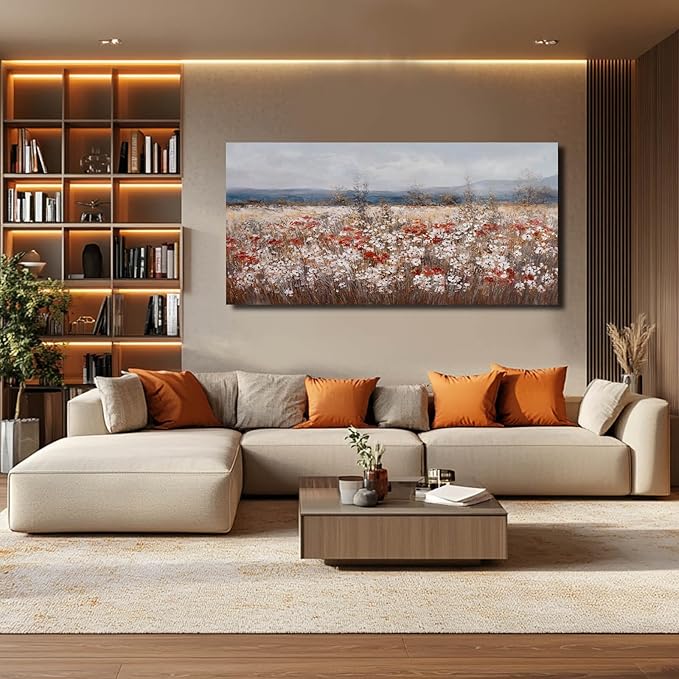 GAIDUOMAI Flowering Shrubs Wall Art Vintage Botanical Painting Red and White Floral Canvas Art for Bedroom Kitchen Office Wall Decor 24"x48" Ocean Decoration