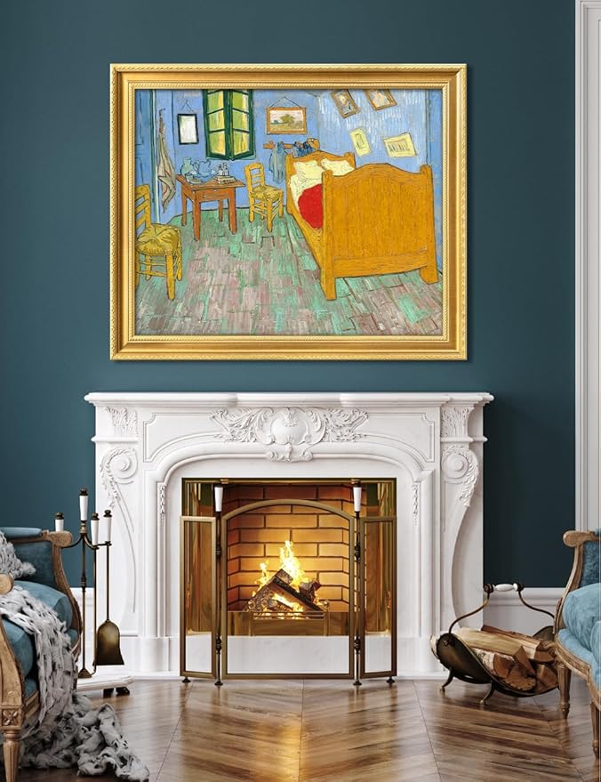DECORARTS - Vincent van Gogh's Bedroom in Arles (Third Version). Museum-Quality Giclee Print on Cotton Canvas, Gold Solid Wood Frame, Framed Size: 34.75x28.75 in, Made in USA