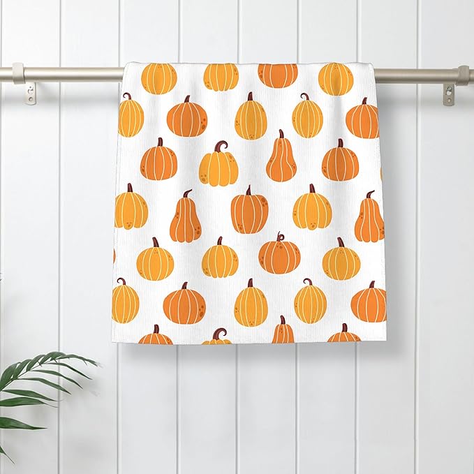 Fall Kitchen Towels 16x24 Inch Burnt Orange Yellow Pumpkin Decor Dish Towels Autumn Harvest Thanksgiving Seasonal Decoration Hand Towel Absorbent Dish Cloths for Home Kitchen Dining Set of 2