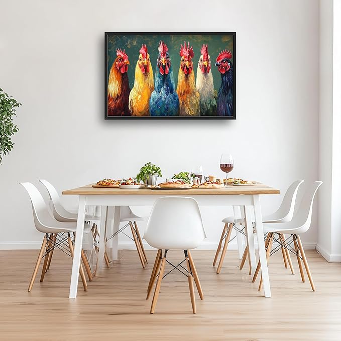 Olivine Rooster Large Wall Art, Farmhouse Rooster Pictures Wall Decor, Vintage Chicken Canvas Prints Painting, Framed Artwork for Dining Room Living Room Bedroom Bathroom Office Home Decor 36"x24"