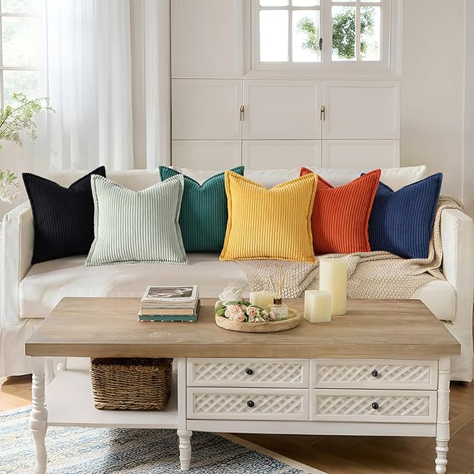 Mecatny Corduroy Throw Pillow Covers 12x20 Set of 2, Neutral Decorative Soft Boho Lumbar Couch Pillow Covers with Broadside for Sofa Living Room, Navy