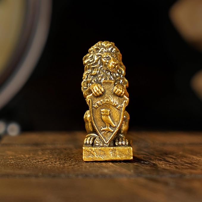 CHOVY Retro Handcrafted Guardian Lion Sculpture - 100% Solid Brass Majestic Lion Holding Ornate Shield Vintage Style Collectible Art Piece for Home & Office | Unique Gift for Mythology Lovers