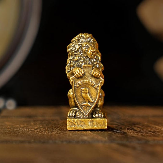 CHOVY Retro Handcrafted Guardian Lion Sculpture - 100% Solid Brass Majestic Lion Holding Ornate Shield Vintage Style Collectible Art Piece for Home & Office | Unique Gift for Mythology Lovers