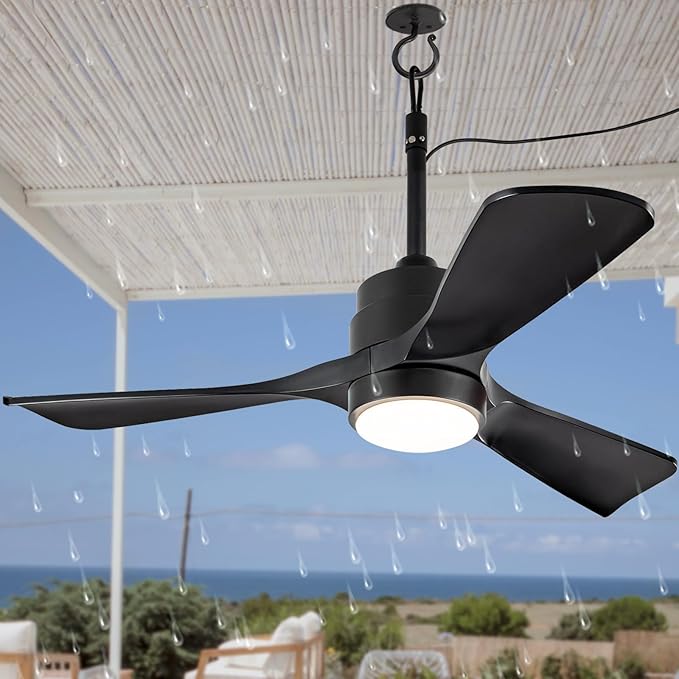 36" Gazebo Fans Outdoor Hanging with Remote, Outdoor Ceiling Fan for Patios with Light Waterproof, Plug in Cord Outlet Hook Wet Rated for Outside Porch, Pergola, Garage-Black