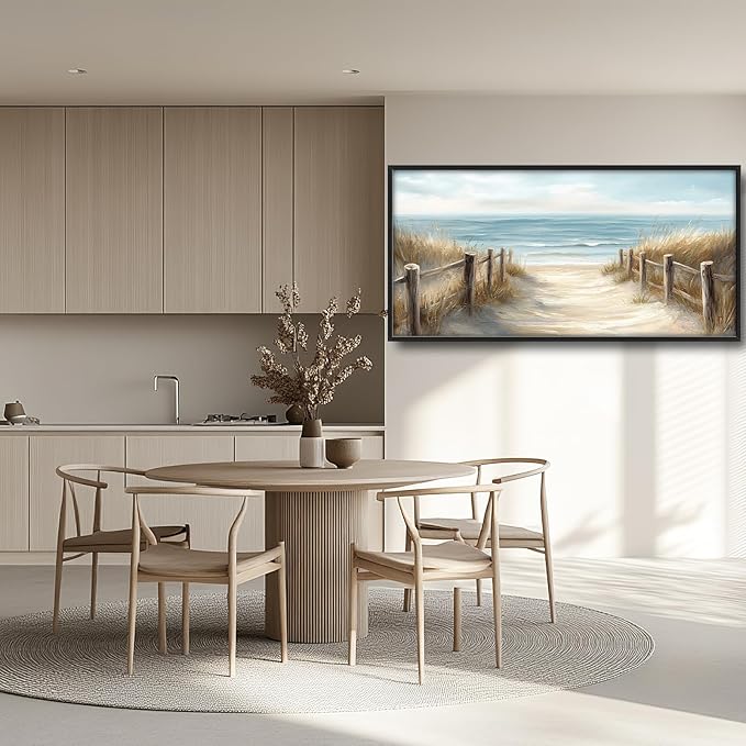 Olivine Beach Large Wall Art, Coastal Seascape Pictures Wall Decor, Nautical Paintings, Sea Canvas Prints, Framed Artwork for Dining Room Bedroom Living Room Office Bathroom Home Decoration 60"x30"