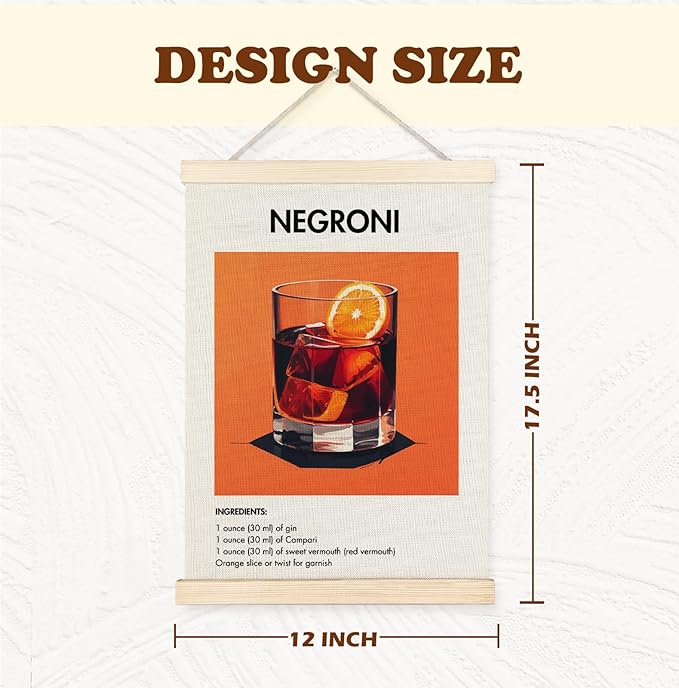 Yomisex Italy Negroni Aperol Spritz Cocktail Wall Art Poster, Vintage Italian Cocktail Drinks Canvas Prints Wall Art Framed for Home Kitchen Bar Pub Decor, 12x16 Inch Set of 2